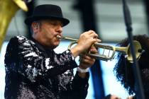 David Perrico leads his Pop Strings Orchestra at Allegiant Stadium in Las Vegas on Monday, June ...