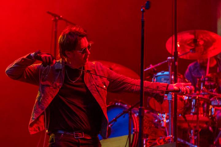 The Strokes lead singer Julian Casablancas performs at Allegiant Stadium on Saturday, Aug. 6, 2 ...