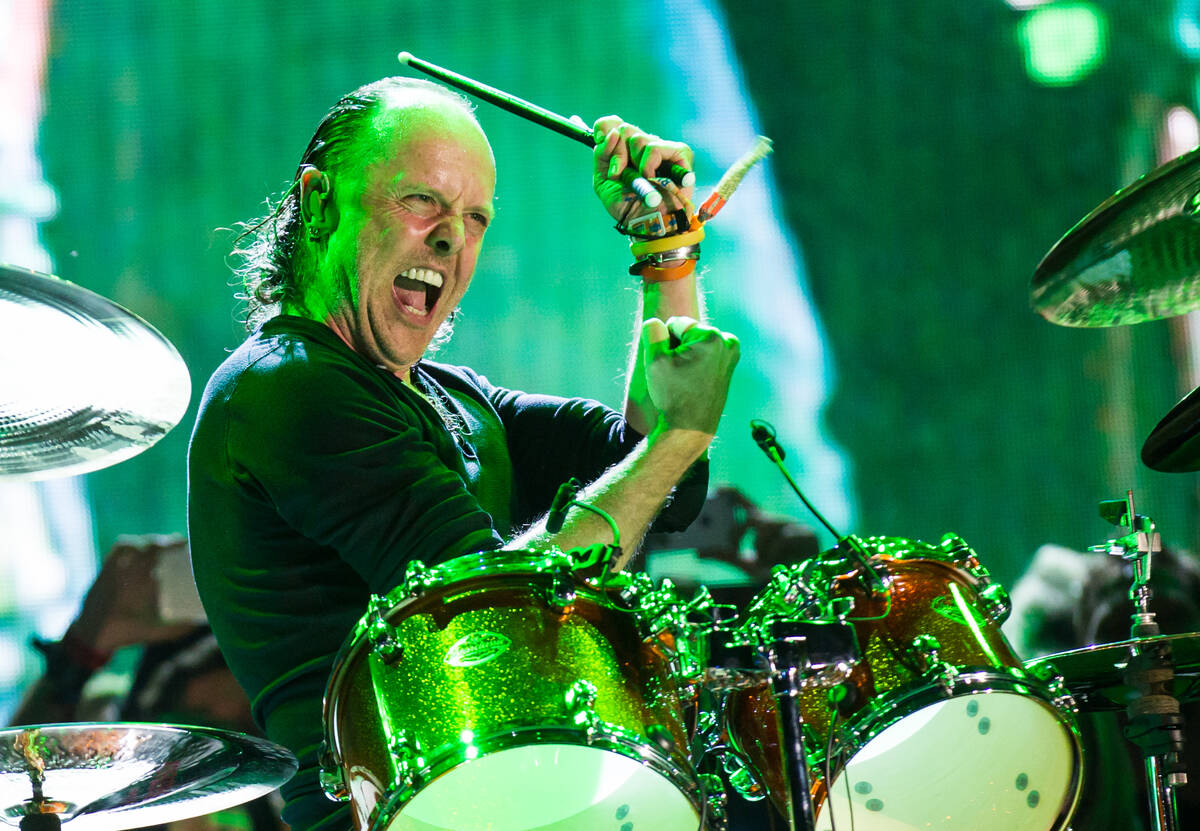 Lars Ulrich of Metallica performs at the main stage during the Rock in Rio USA music festival i ...