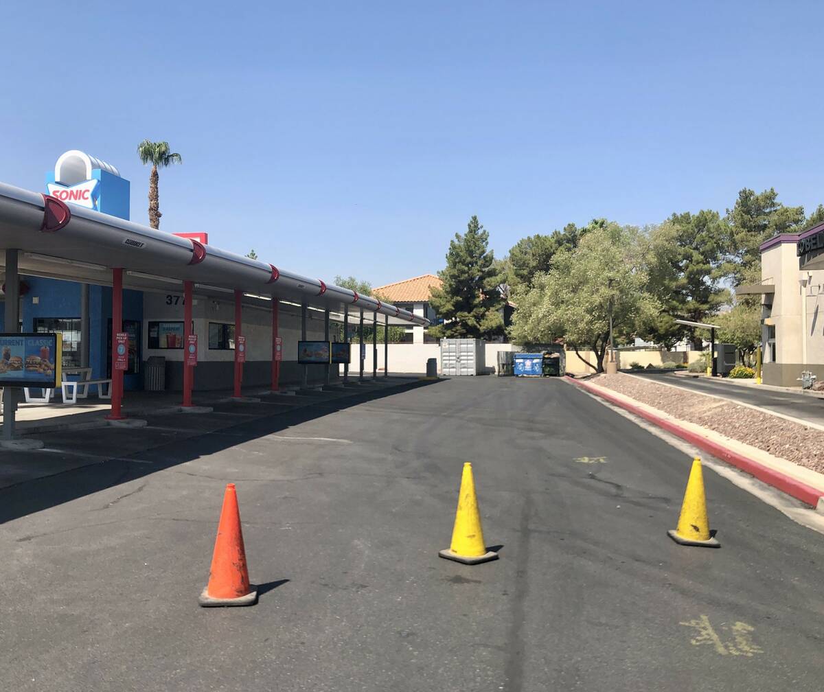 The drive-thru lane is closed on Aug. 8, 2025, at the Sonic Drive-In on North Nellis Boulevard ...