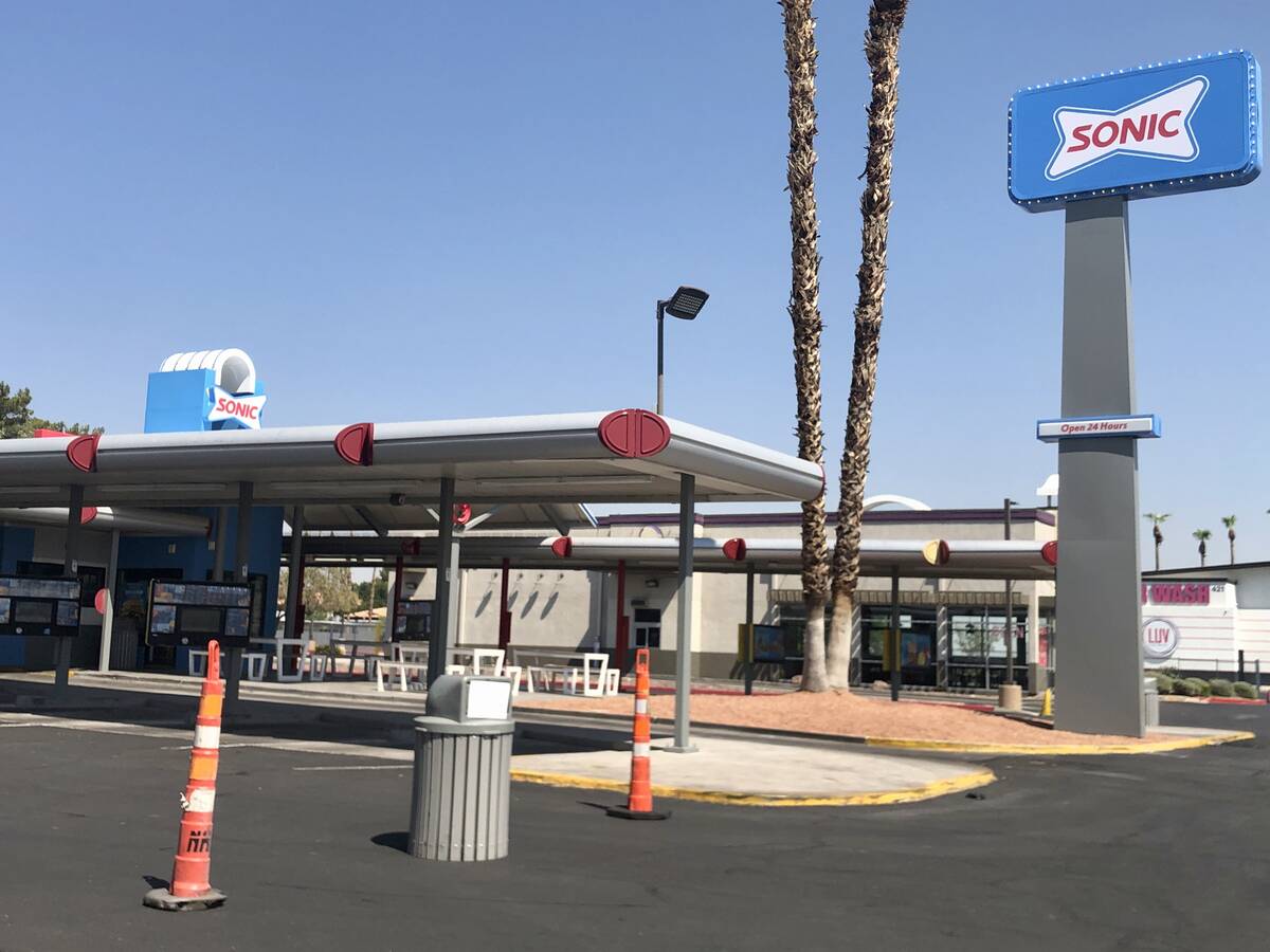 The lane to access the car stalls is closed on Aug. 8, 2025, at the Sonic Drive-In on North Nel ...