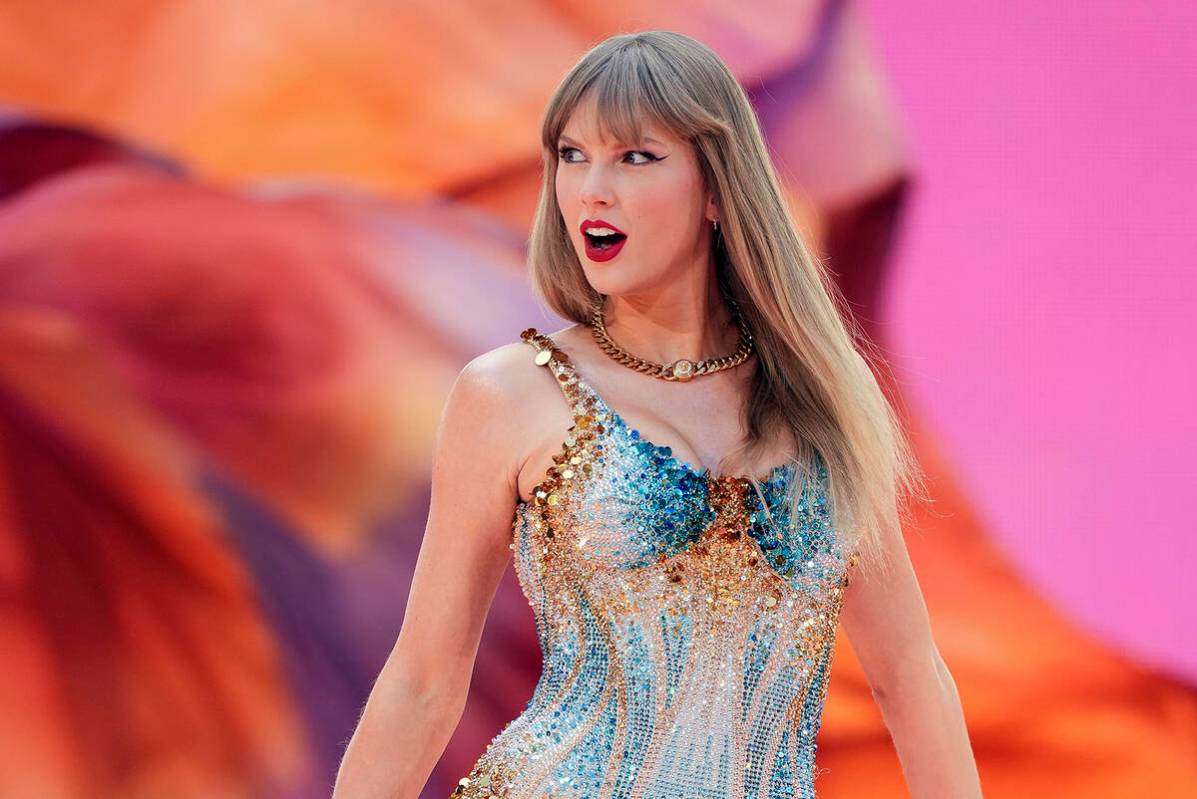 Taylor Swift performs at Wembley Stadium as part of her Eras Tour June 21, 2024, in London. (Ph ...