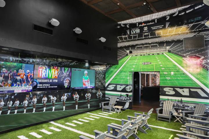 Vegas Raiders watch room at Pkwy Tavern on Tuesday, Aug. 19, 2025, in Las Vegas. (Benjamin Hage ...