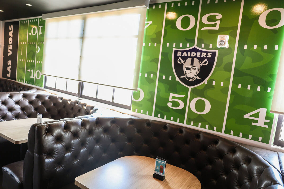 Vegas Raiders decor at Pkwy Tavern on Tuesday, Aug. 19, 2025, in Las Vegas. (Benjamin Hager/Las ...