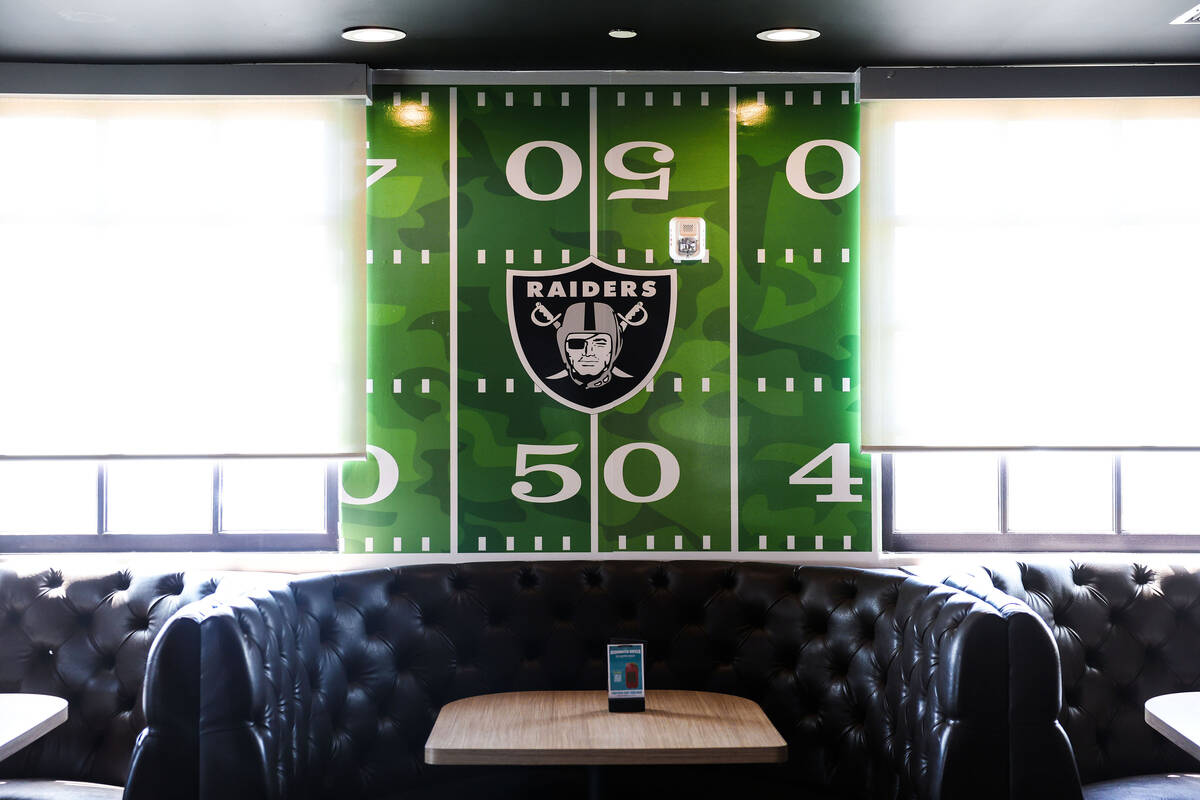 Vegas Raiders decor at Pkwy Tavern on Tuesday, Aug. 19, 2025, in Las Vegas. (Benjamin Hager/Las ...