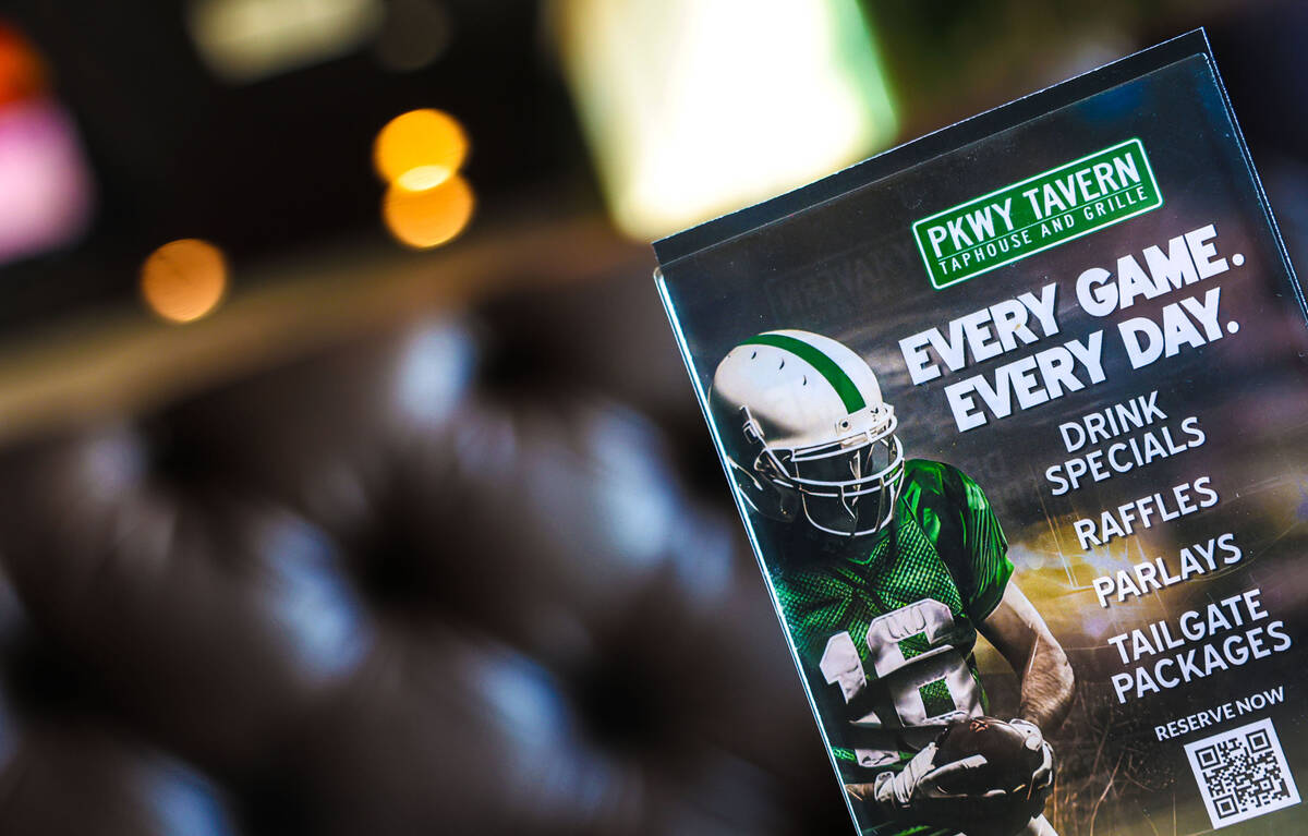 Football specials advertised at Pkwy Tavern on Tuesday, Aug. 19, 2025, in Las Vegas. (Benjamin ...