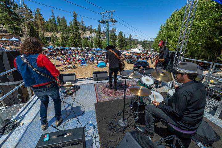 The band Jonny Hazard entertains the crowd during the Mountain Fest on Rabbit Peak at Mount Cha ...