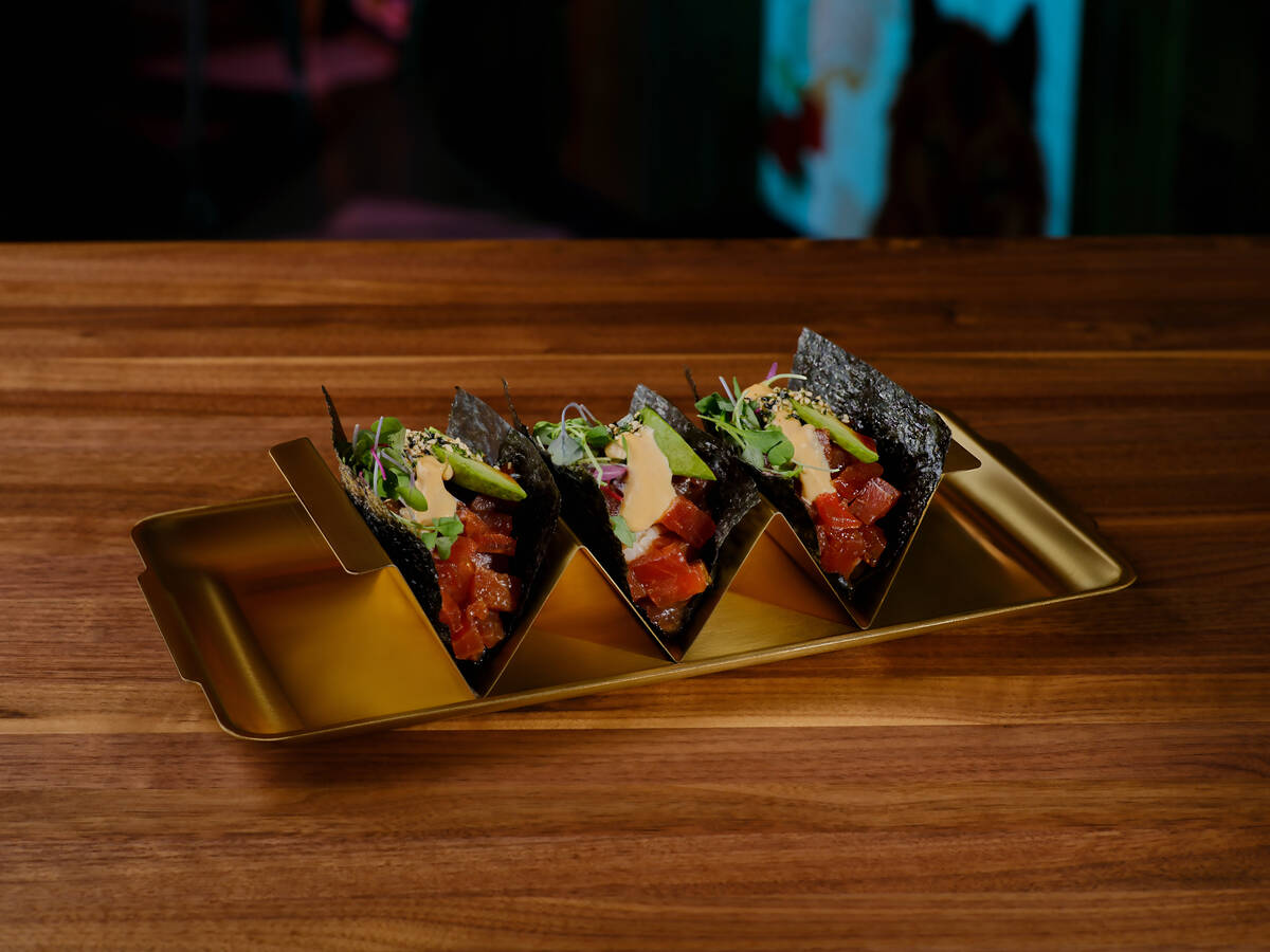 Ahi tuna hand rolls from Pachi-Pachi, a cocktail bar and listening lounge opening Aug. 22, 2025 ...