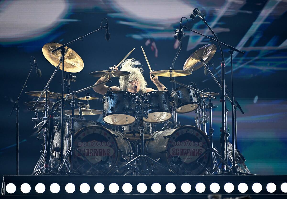 Drummer Mikkey Dee of the Scorpions performs during Scorpions – Coming Home to Las Vegas 60th ...