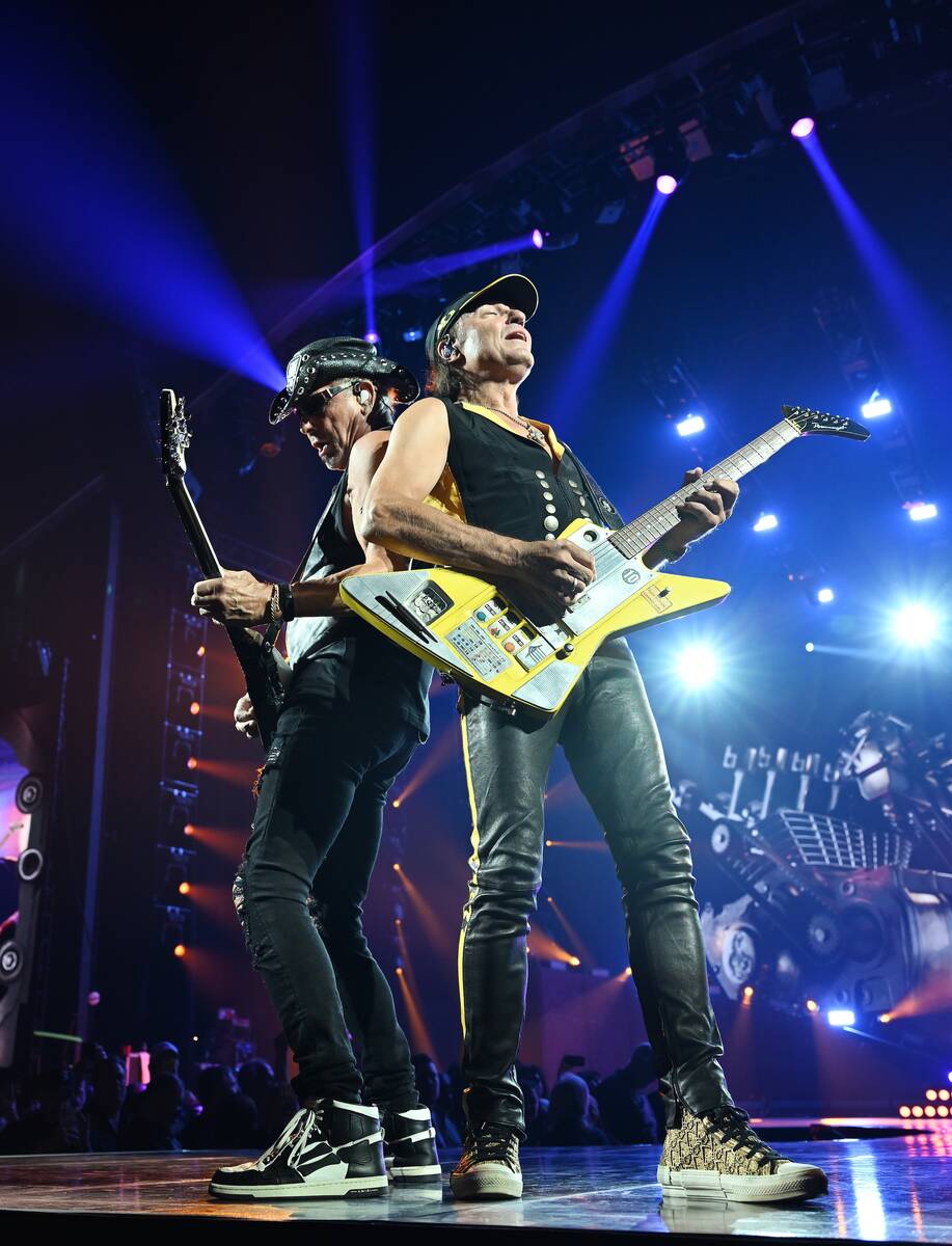 Guitarist Rudolph Schenker and guitarist Matthias Jabs of the Scorpions perform during Scorpion ...