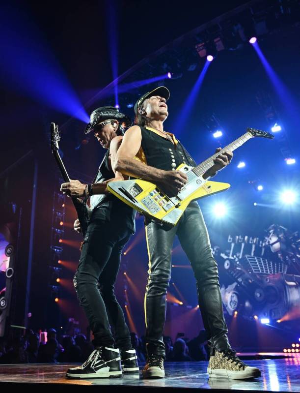 Guitarist Rudolph Schenker and guitarist Matthias Jabs of the Scorpions perform during Scorpion ...