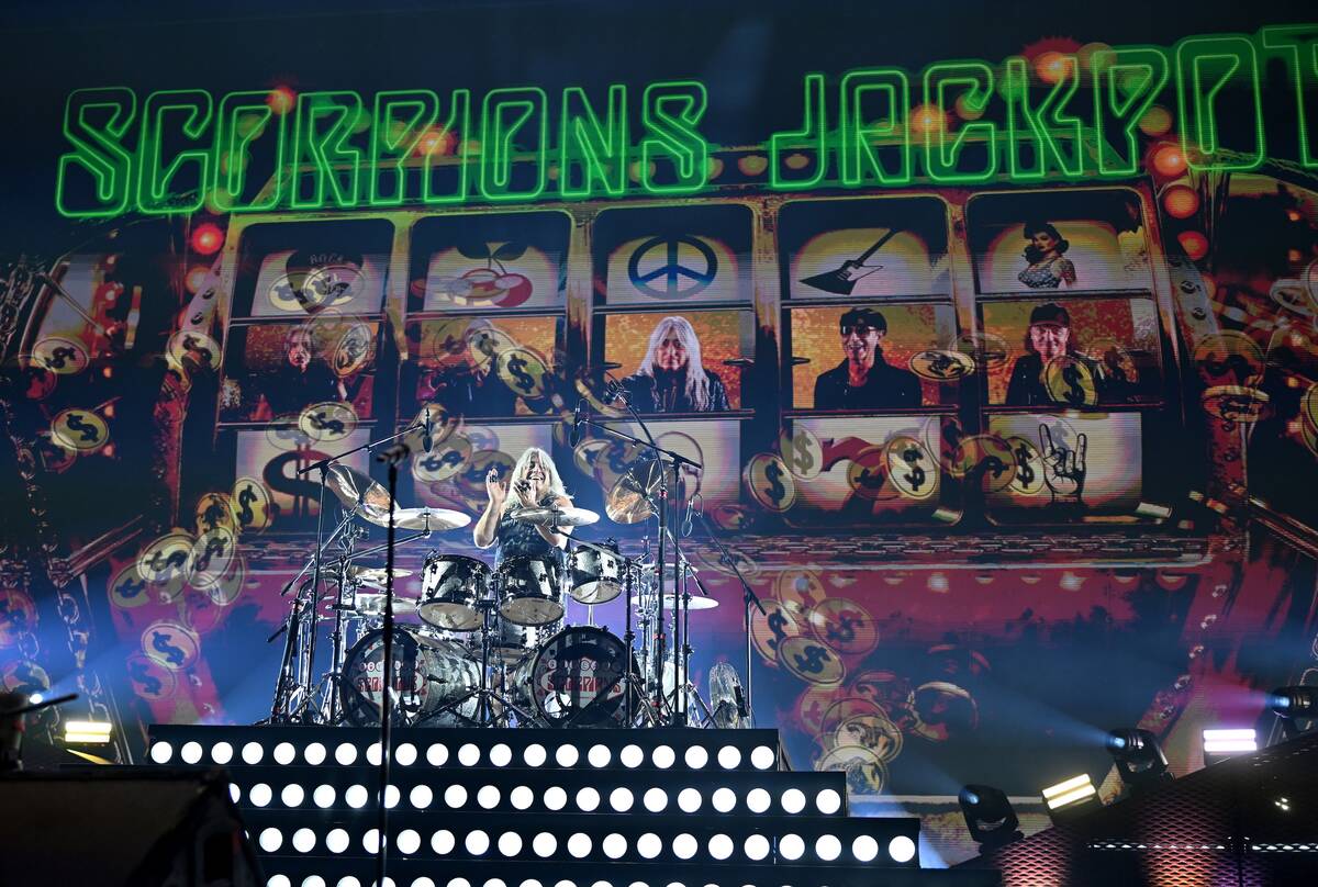 Drummer Mikkey Dee of the Scorpions performs during Scorpions – Coming Home to Las Vegas 60th ...