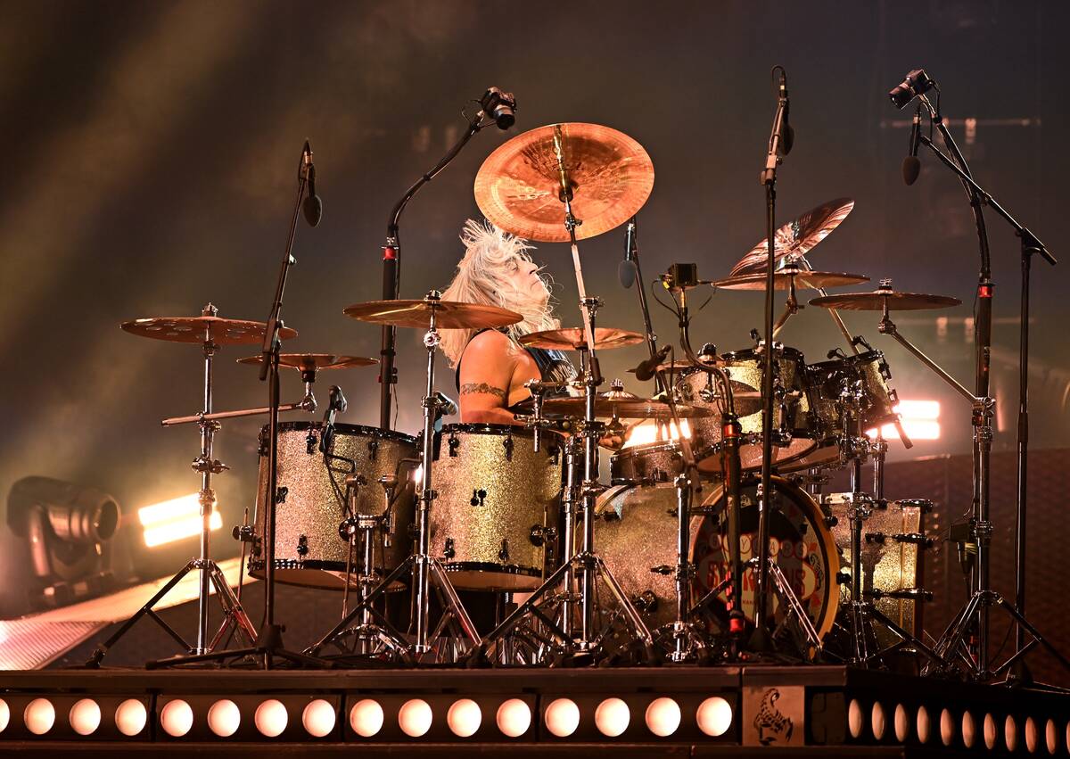 Drummer Mikkey Dee of the Scorpions performs during Scorpions – Coming Home to Las Vegas 60th ...