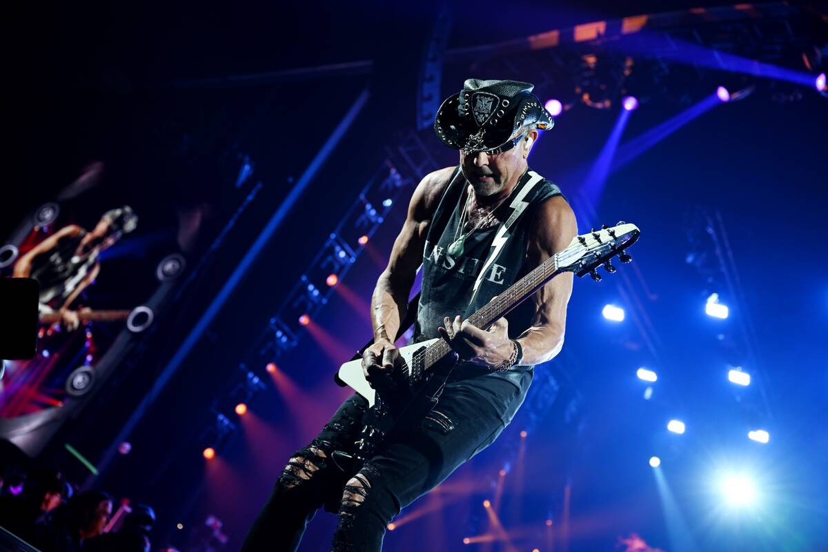 Guitarist Rudolph Schenker of the Scorpions performs during Scorpions – Coming Home to Las Ve ...