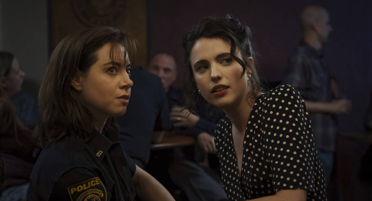 This image released by Focus Features shows Aubrey Plaza, left, and Margaret Qualley in a scene ...
