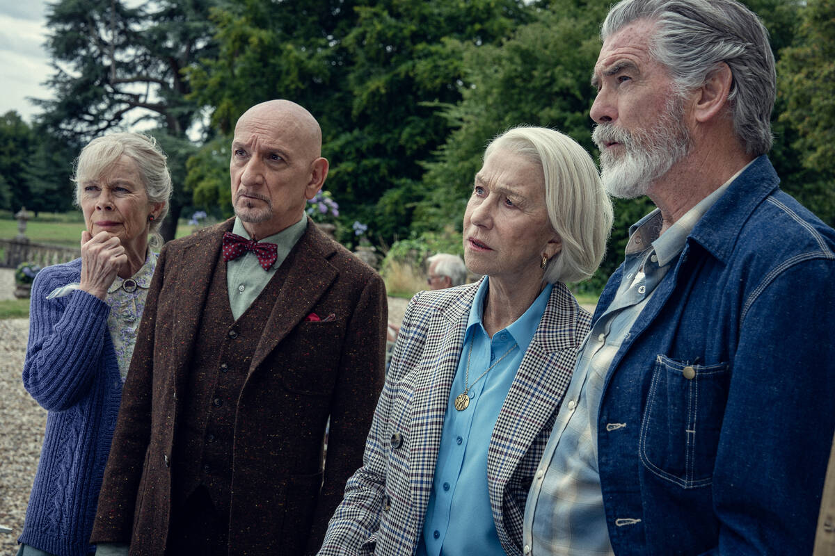 Celia Imrie, Ben Kingsley, Helen Mirren and Pierce Brosnan in a scene from "The Thursday M ...