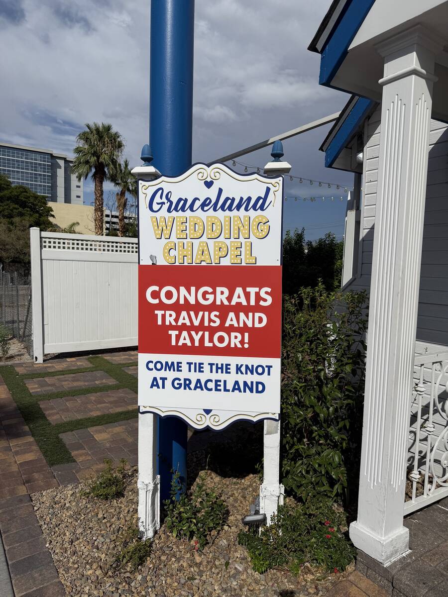 A sign of congrats and an offer to Travis Kelce and Taylor Swift has been set up at Graceland W ...