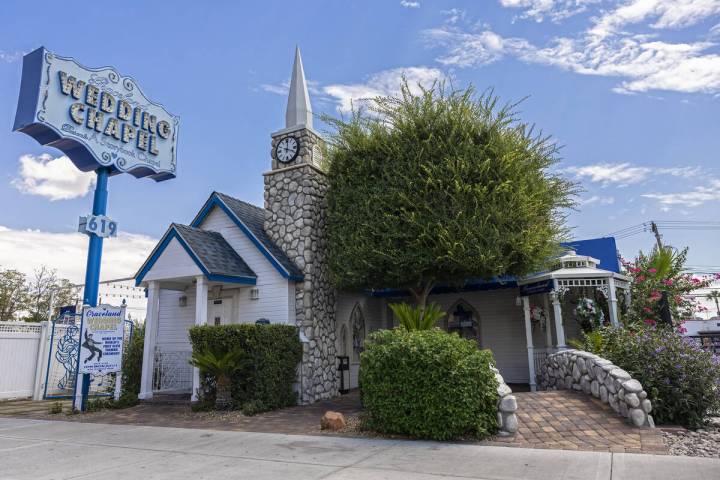 Graceland Wedding Chapel in downtown Las Vegas is shown on Tuesday, Aug. 26, 2025. (Benjamin Ha ...