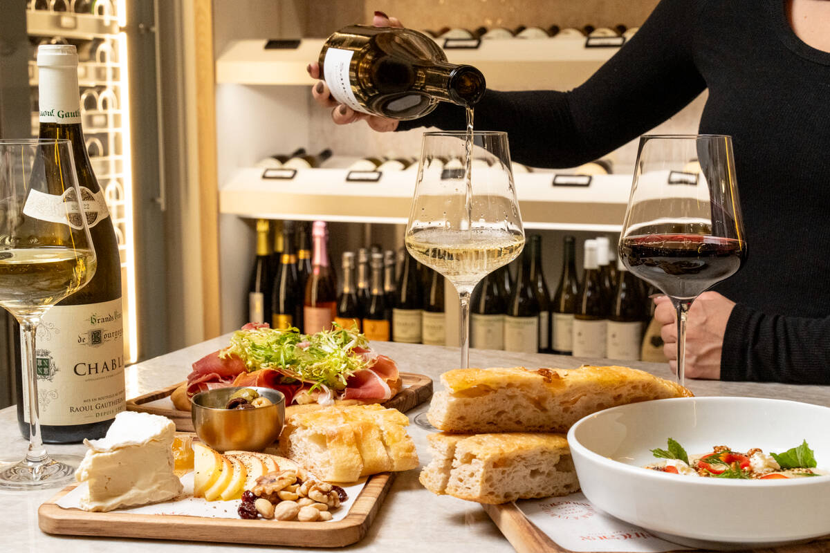 A spread from Wineaux wine bar and shop set to open in October 2025 at JW Marriott Las Vegas-Ra ...
