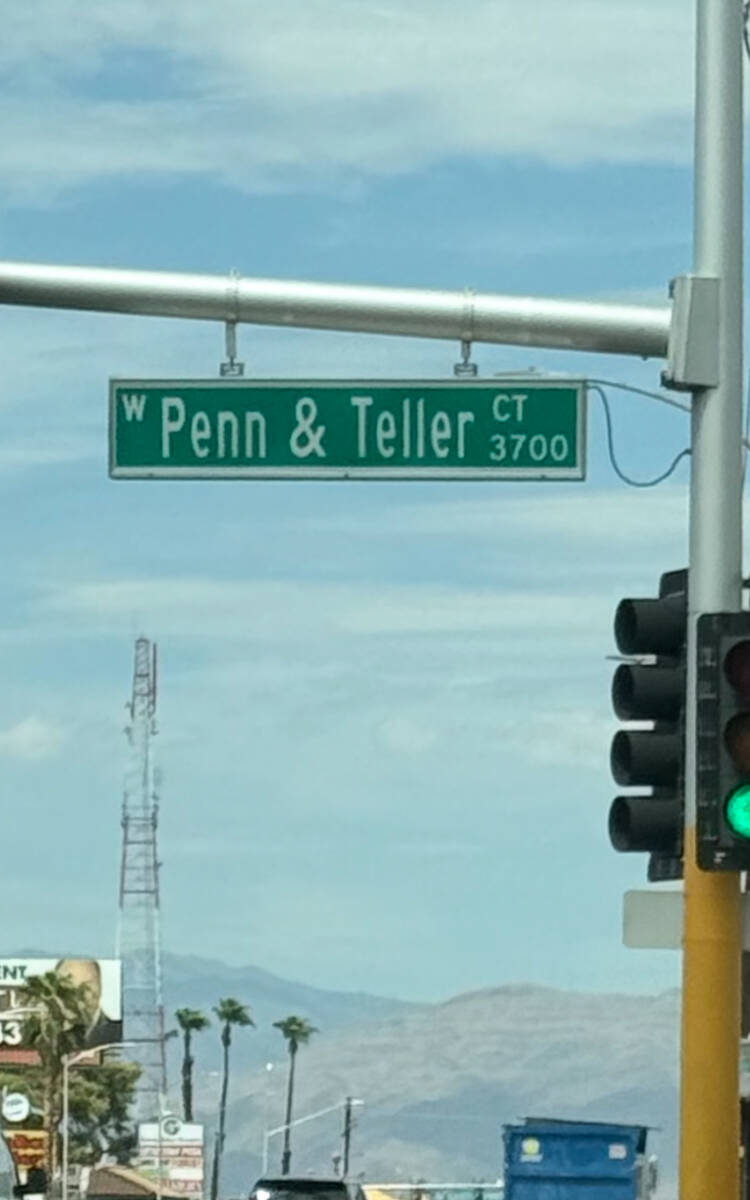 The Penn & Teller Court sign on Viking Road entering the Rio is shown on Thursday, Aug. 21, 202 ...