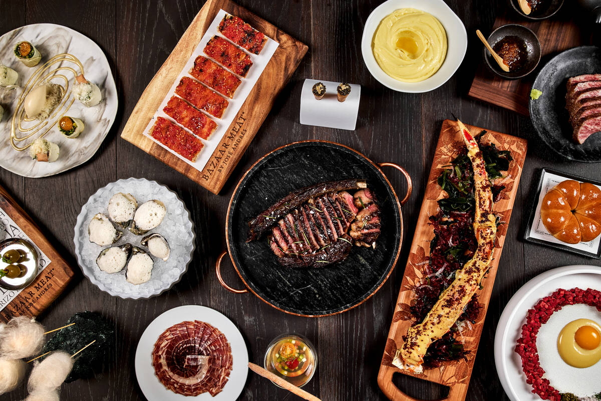 A spread from Bazaar Meat by José Andrés opening in early September 2025 at The Venetian on t ...