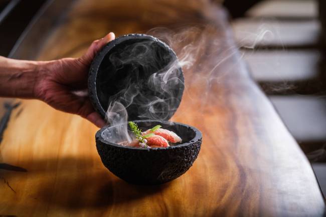 Cedar-smoked nigiri from Mizumi in Wynn Las Vegas on the Strip. The restaurant offers a private ...