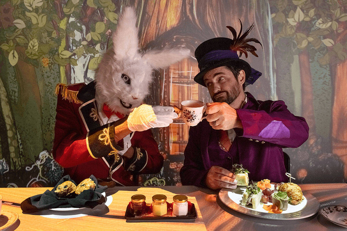 The White Rabbit and the Mad Hatter help lead the Teatime in Wonderland experience, inspired by ...