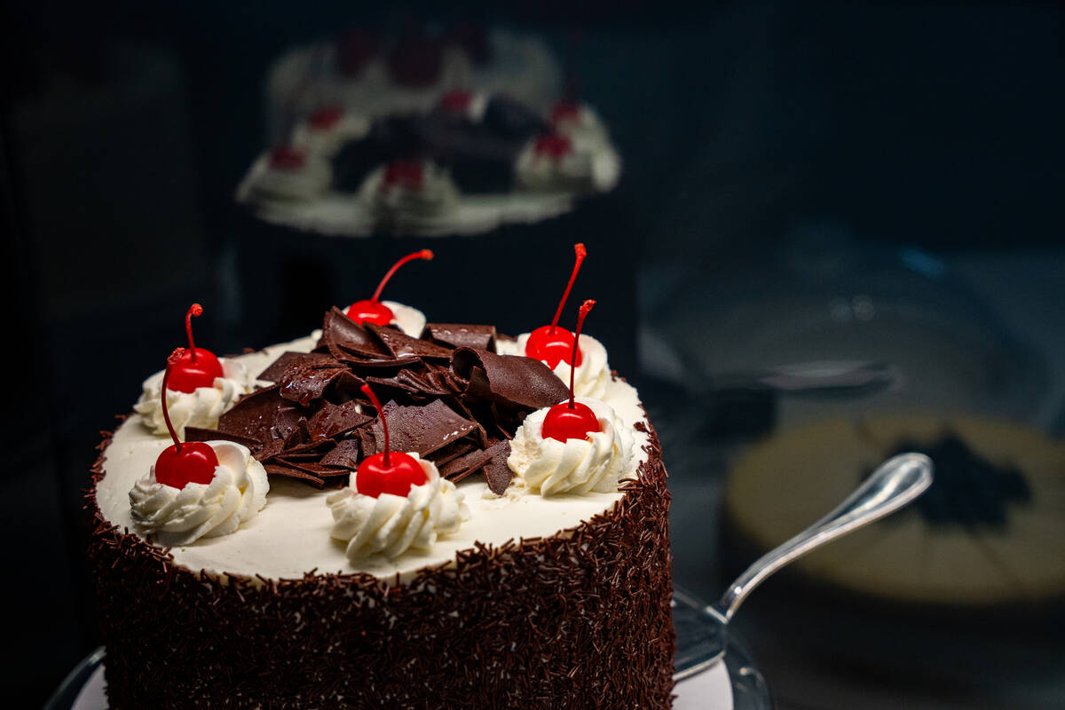 A Black Forest cake is part of the dessert cart offerings this season at Allegiant Stadium in L ...