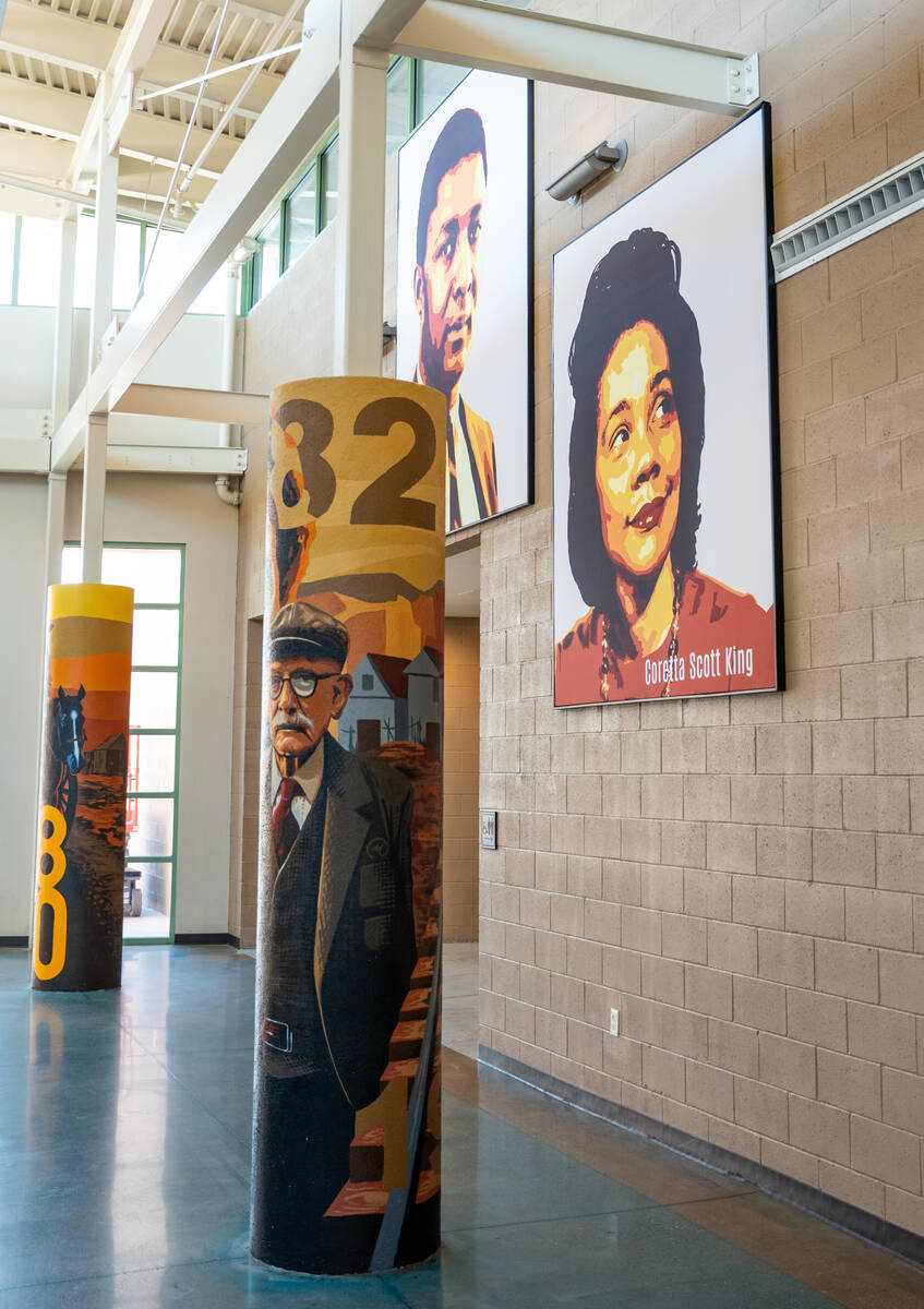 Murals depicting the history of the Historic Westside are painted on the pillars of the Pearson ...
