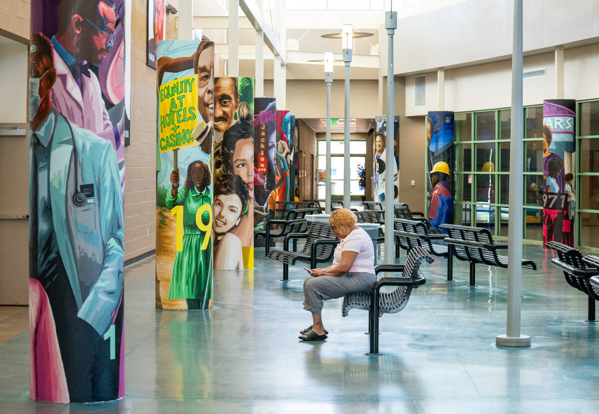 Murals depicting the history of the Historic Westside are painted on the pillars of the Pearson ...