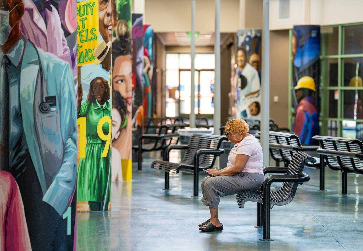 Murals depicting the history of the Historic Westside are painted on the pillars of the Pearson ...