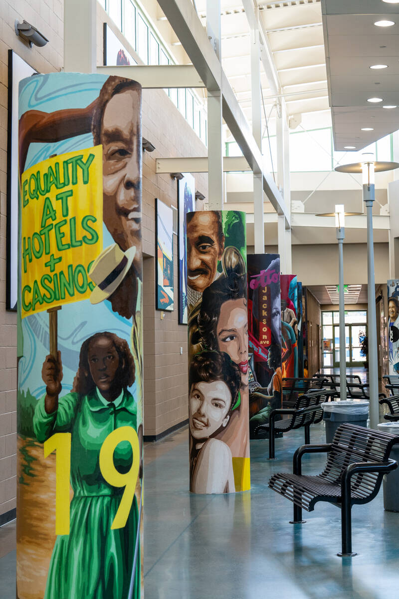 Murals depicting the history of the Historic Westside are painted on the pillars of the Pearson ...
