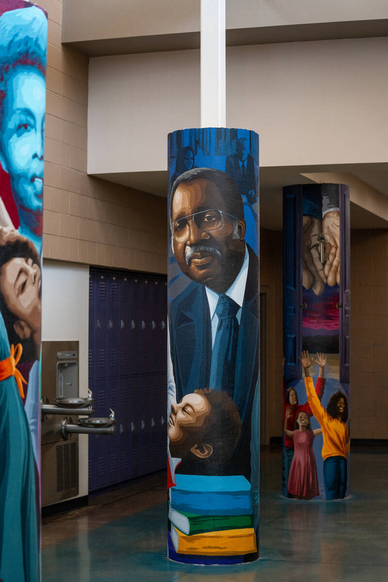 Murals depicting the history of the Historic Westside are painted on the pillars of the Pearson ...