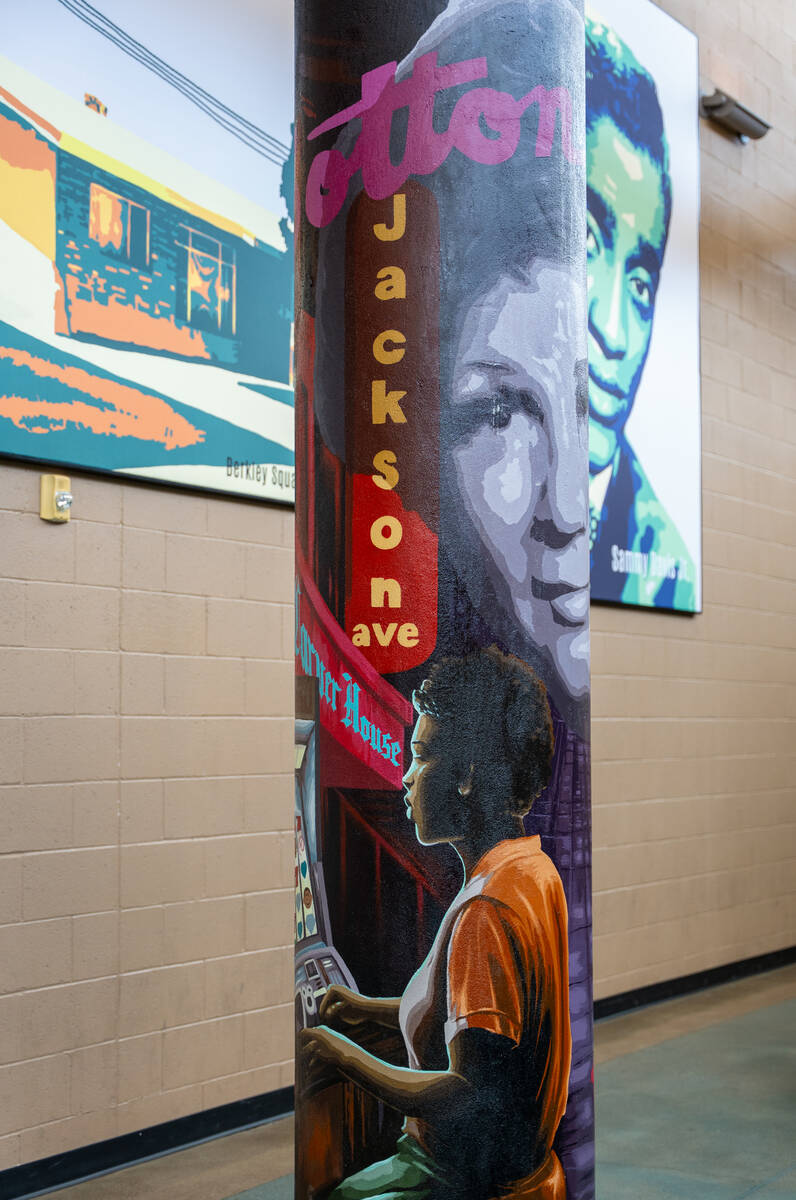 Murals depicting the history of the Historic Westside are painted on the pillars of the Pearson ...