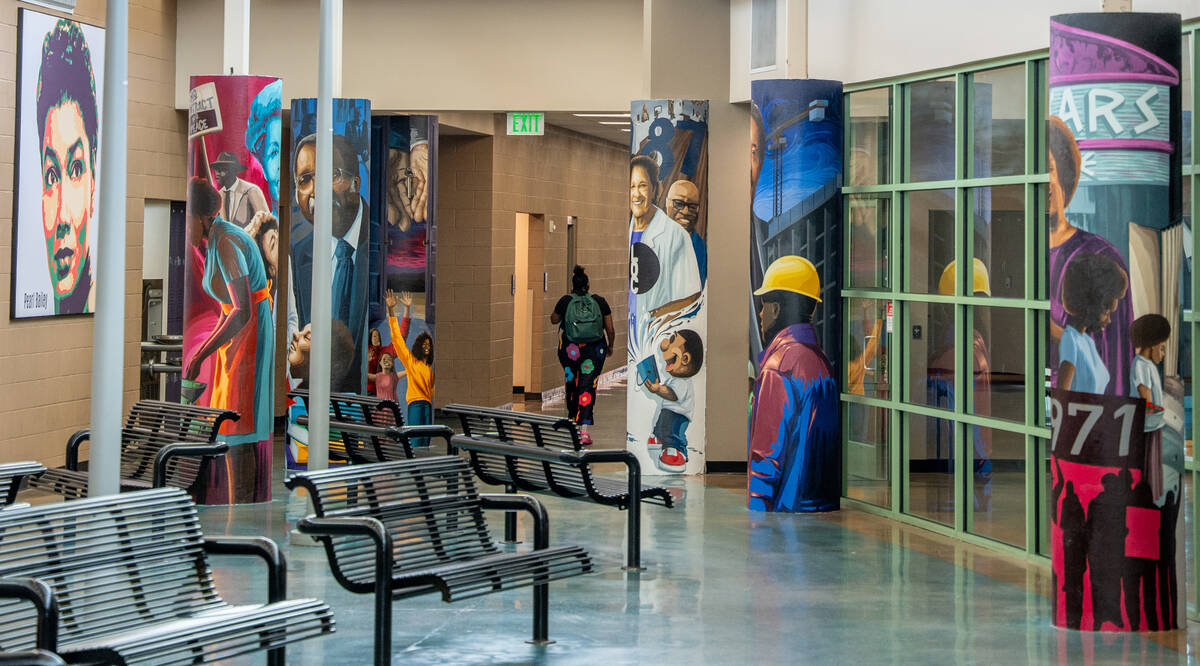 Murals depicting the history of the Historic Westside are painted on the pillars of the Pearson ...