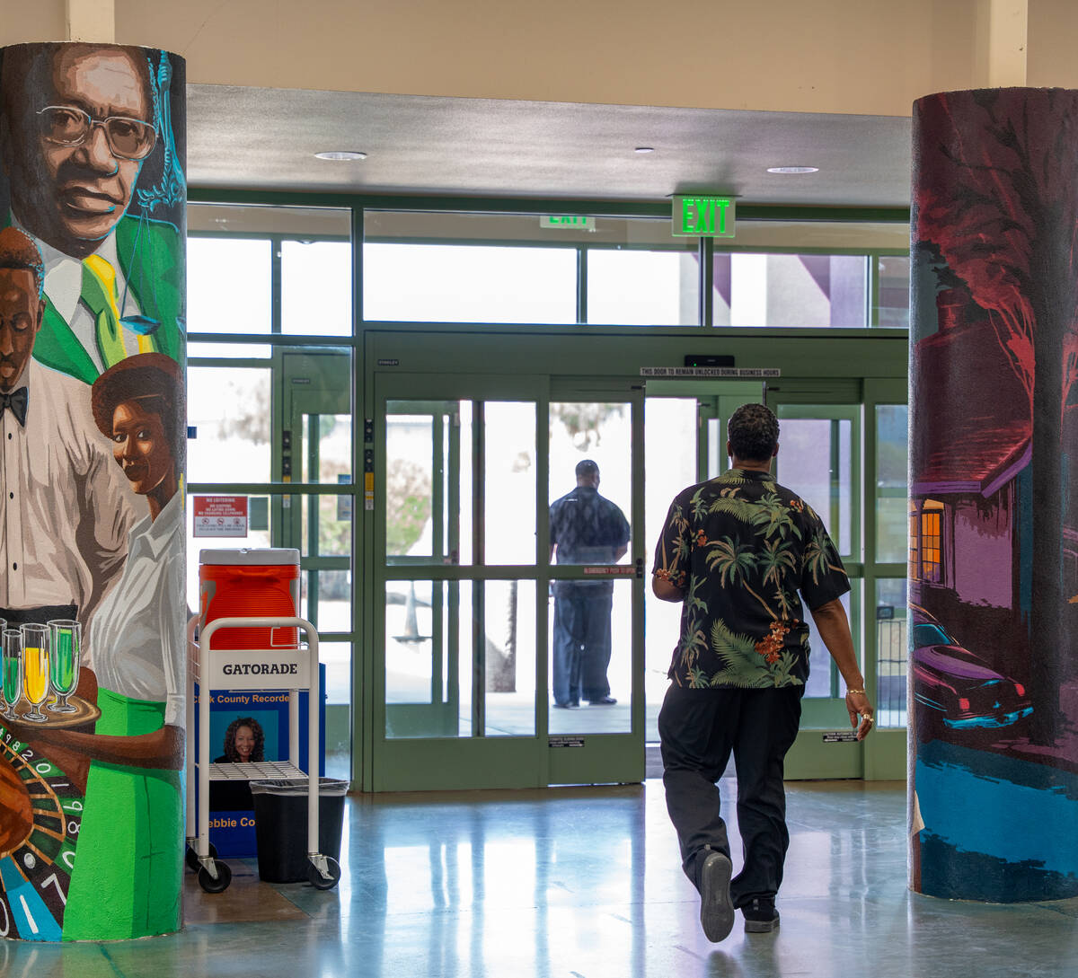 Murals depicting the history of the Historic Westside are painted on the pillars of the Pearson ...
