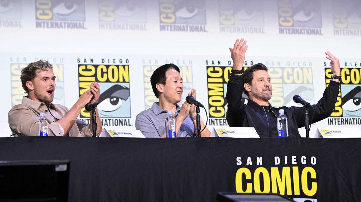 Garrett Wareing, Roy Lee and J.T. Mollner speak during “The Long Walk” panel at San Diego C ...