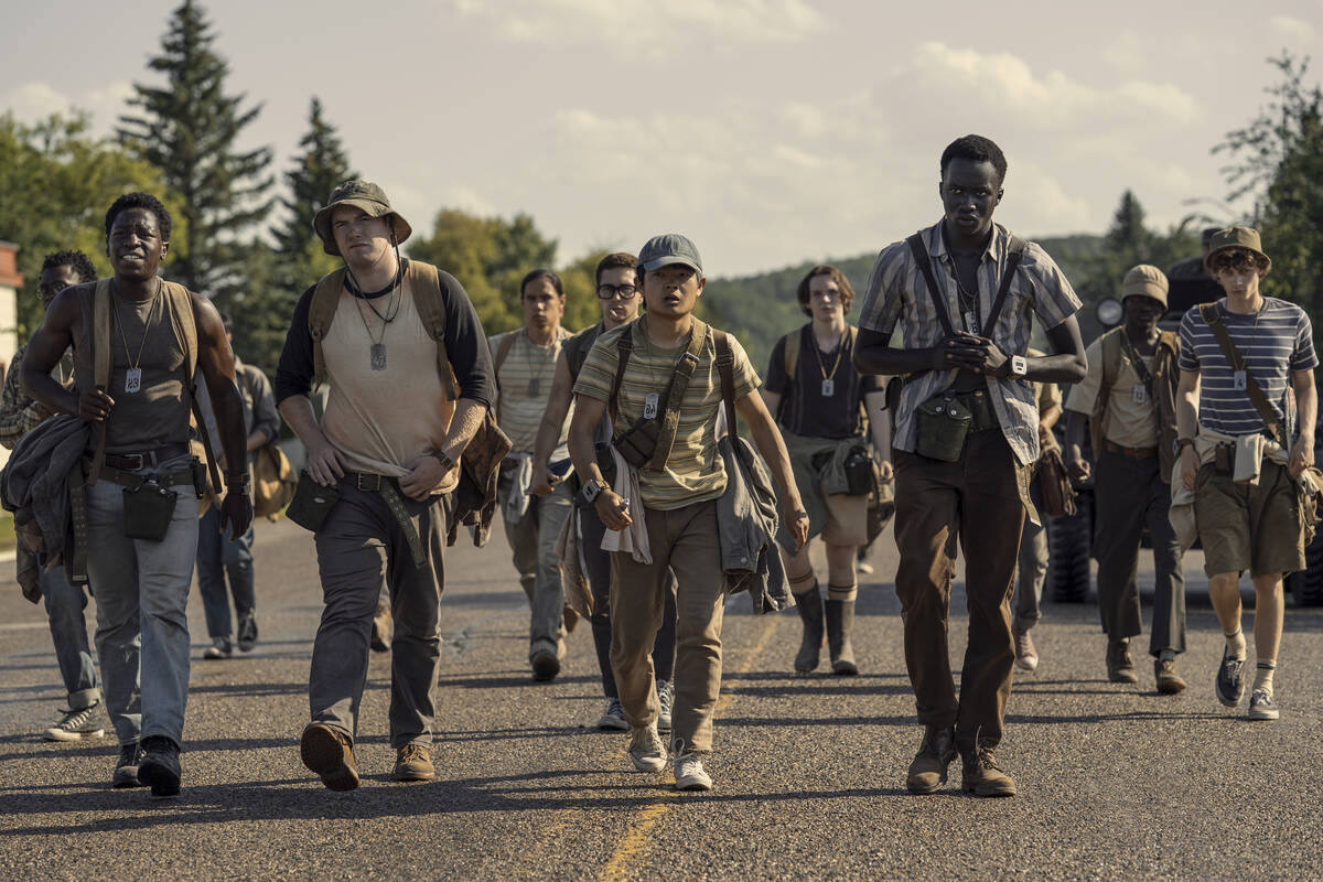 David Jonsson as McVries, Cooper Hoffman as Garraty, Jordan Gonzalez as Harkness, Ben Wang as O ...