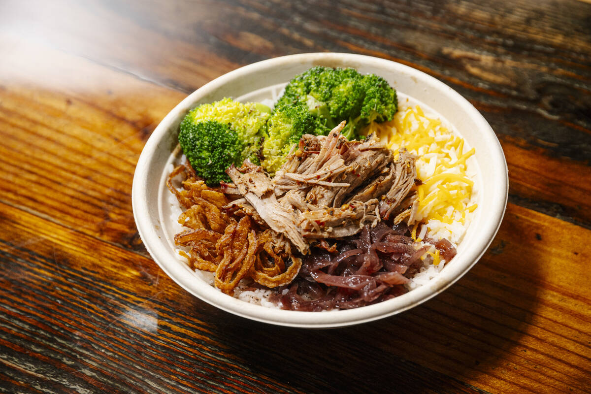 A pulled pork rice bowl from SoulBelly BBQ of Las Vegas. (SoulBelly BBQ)