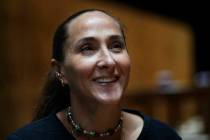 Renowned Mexican chef and businesswoman Gabriela Cámara speaks during an interview at her rest ...