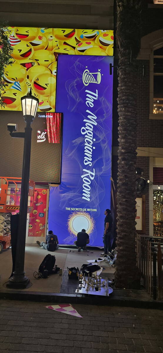 The sign for The Magicians Room at Linq Promenade is shown during installation on Wednesday, Se ...