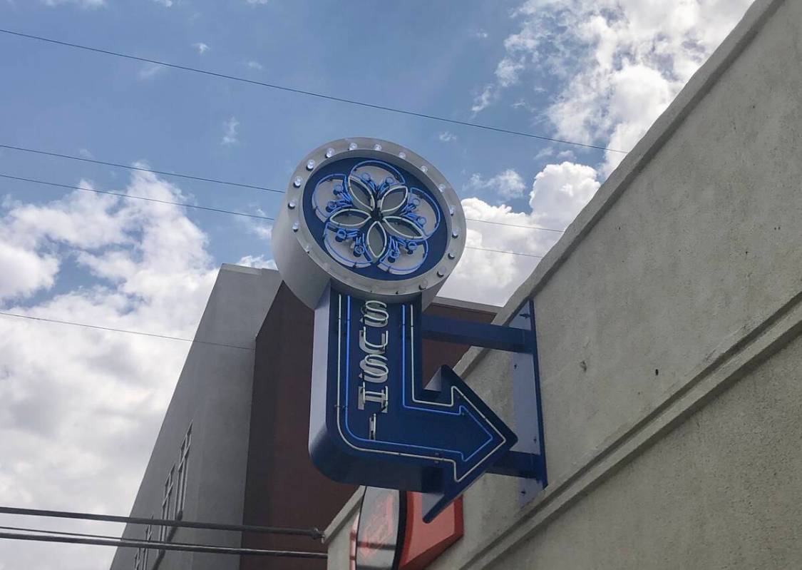 The sign of the closed Yu-Or-Mi Sushi & Sake Bar in downtown Las Vegas is see on Sept. 3, 2025. ...