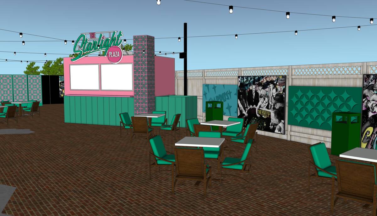 A rendering of Starlight Plaza, a walled open-air cocktail lounge and event space addition that ...