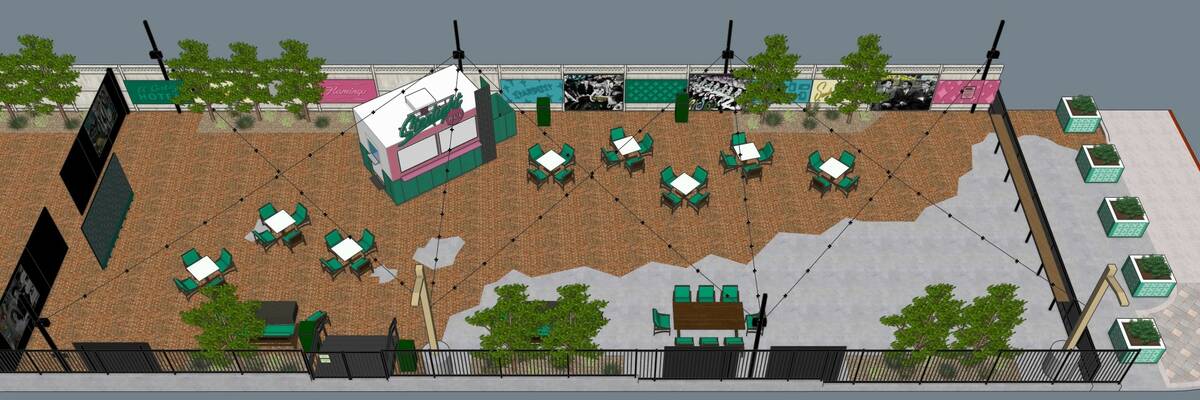 A rendering of Starlight Plaza, a walled open-air cocktail lounge and event space addition that ...