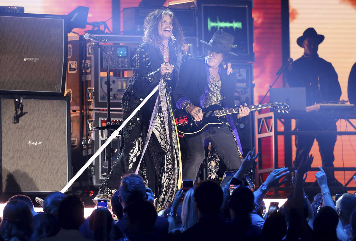 Steven Tyler, left, and Joe Perry, of the musical group Aerosmith, at the 62nd annual Grammy Aw ...