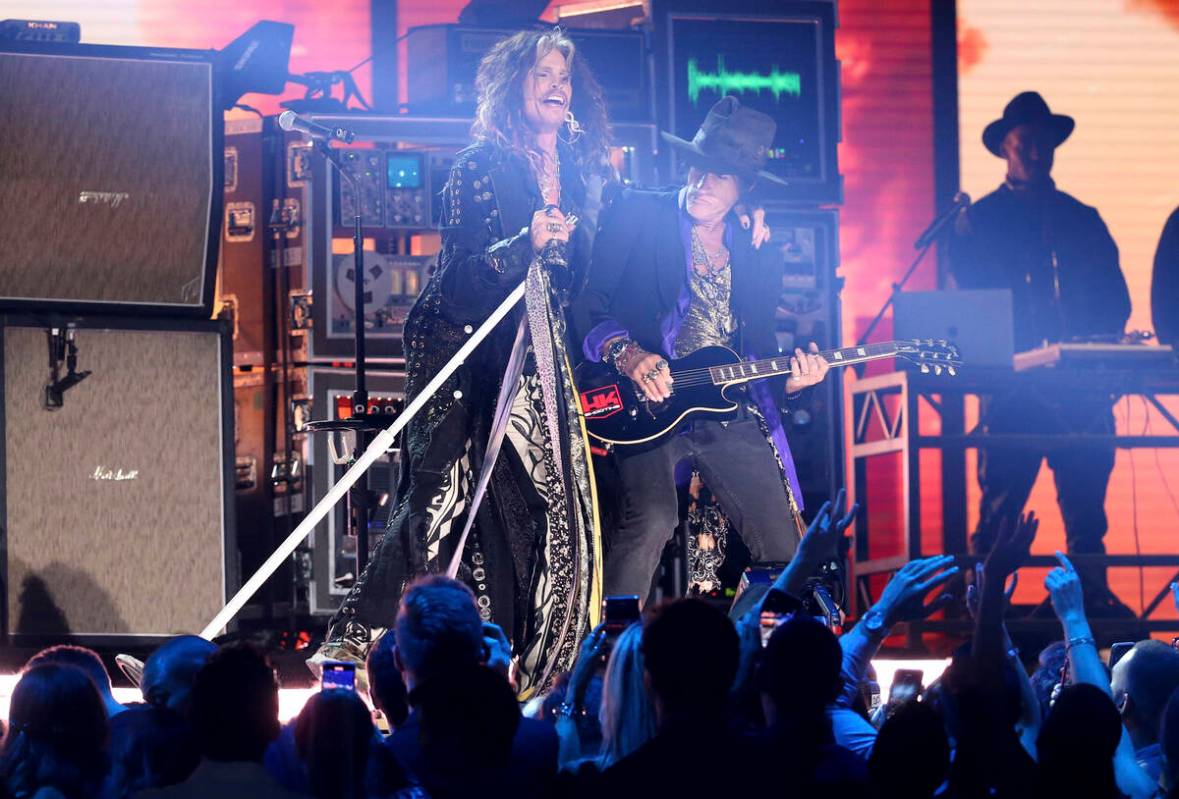 Steven Tyler, left, and Joe Perry, of the musical group Aerosmith, at the 62nd annual Grammy Aw ...