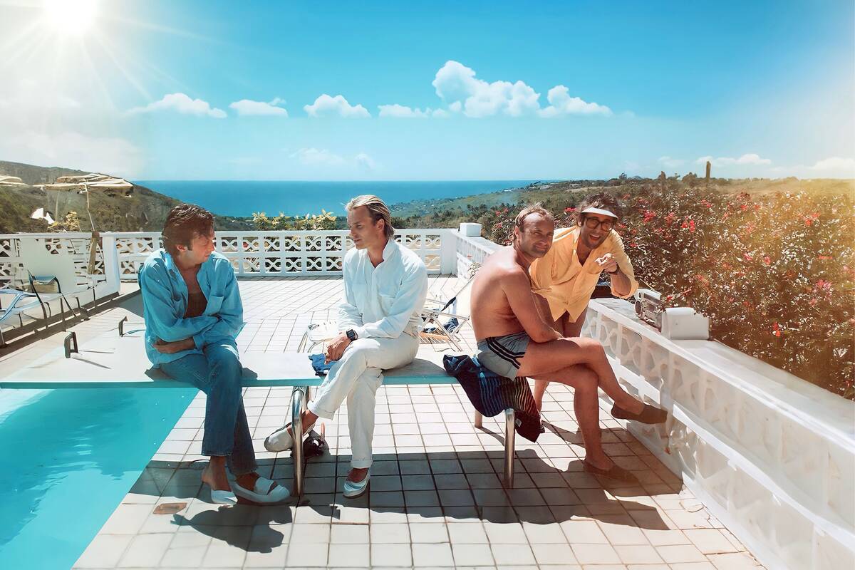 From left, Eric Clapton, Sting, Phil Collins and Stephen Biship are shown in this undated photo ...