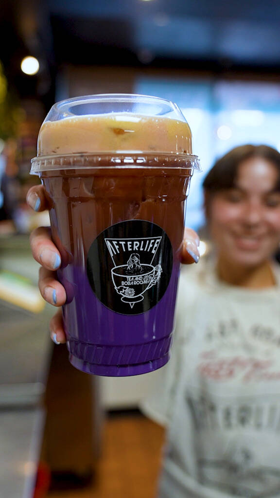 The Ametrine drink is seen at Afterlife Tea and Boba Room. (Afterlife)