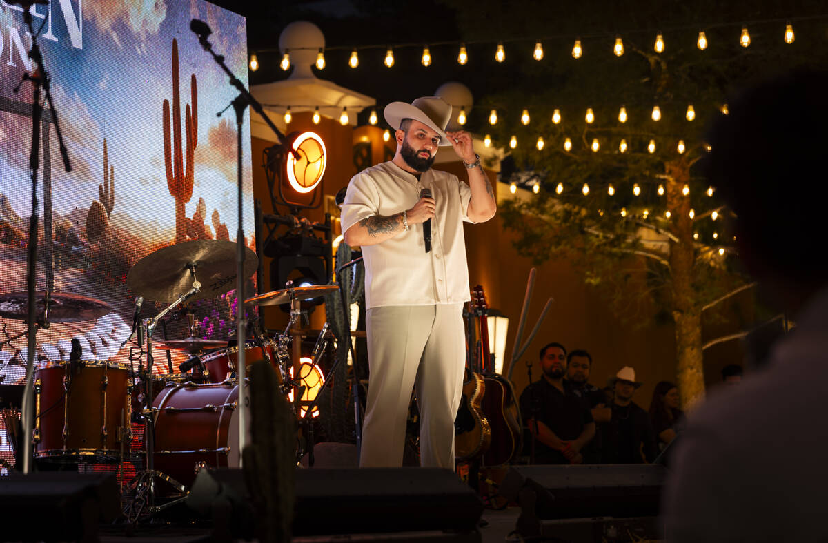 Mexican star Carin León speaks following the announcement for his concert dates at the Sph ...