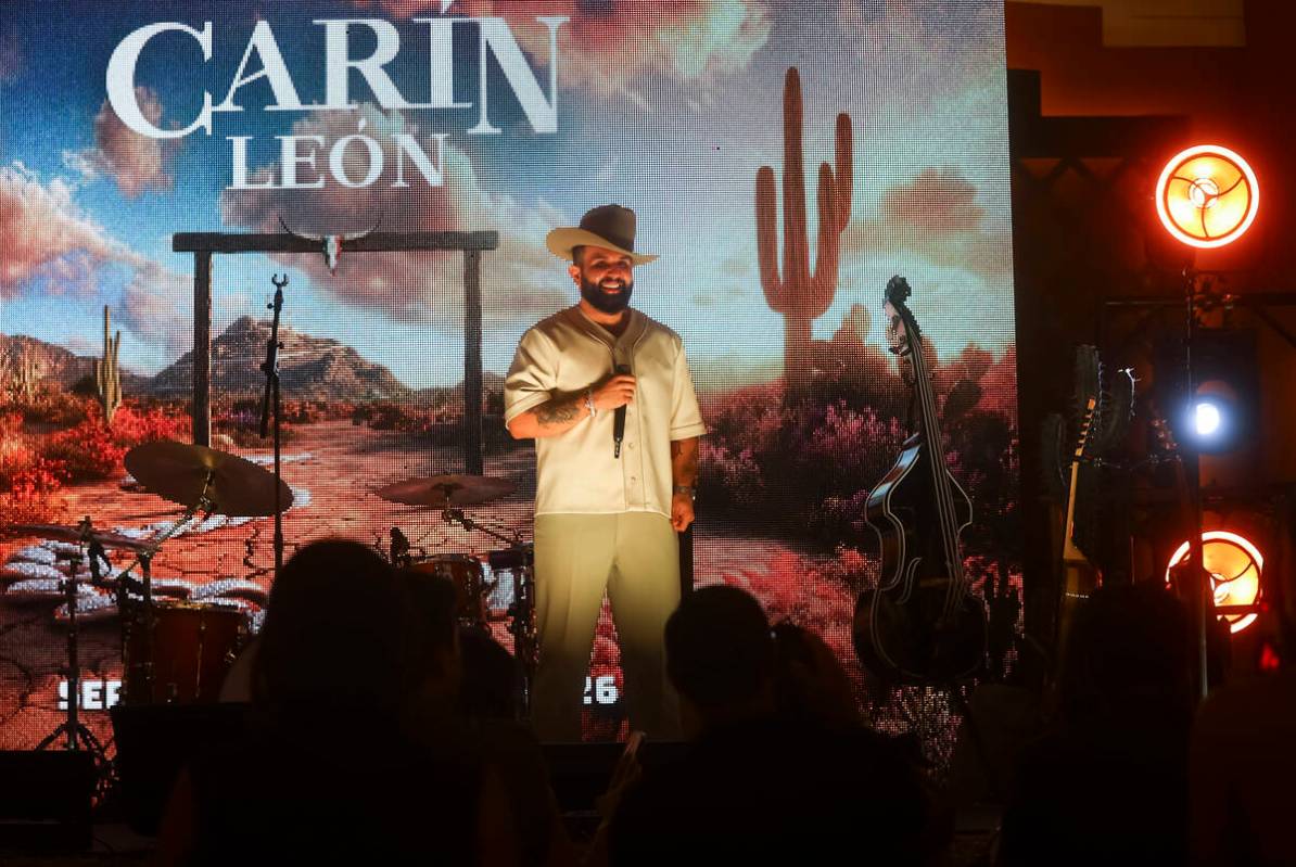 Mexican star Carin León speaks following the announcement for his concert dates at the Sph ...